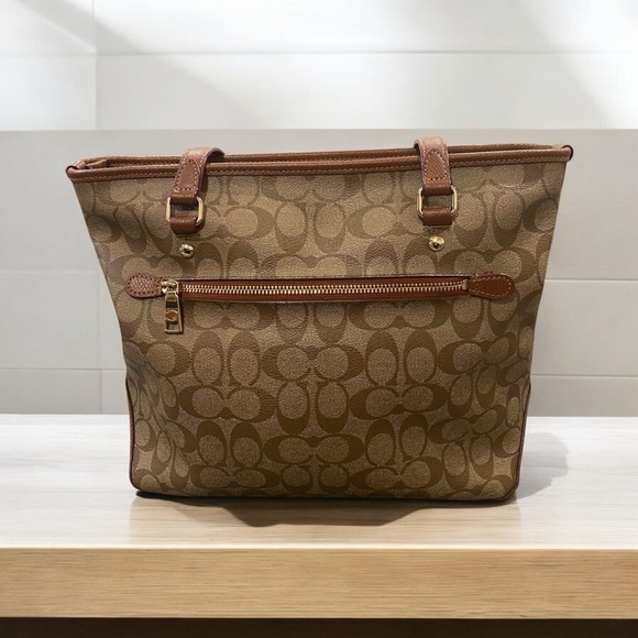 Coach beige & brown coated canvas & leather signature zip top  city tote F34603 - Picture 3 of 9